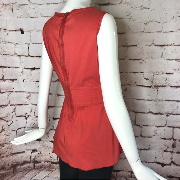 BCBGMAXAzria XS Coral Pleated Faux Wrap V-Neck Empire Waist Peplum Cotton Top XS - Picture 7 of 16